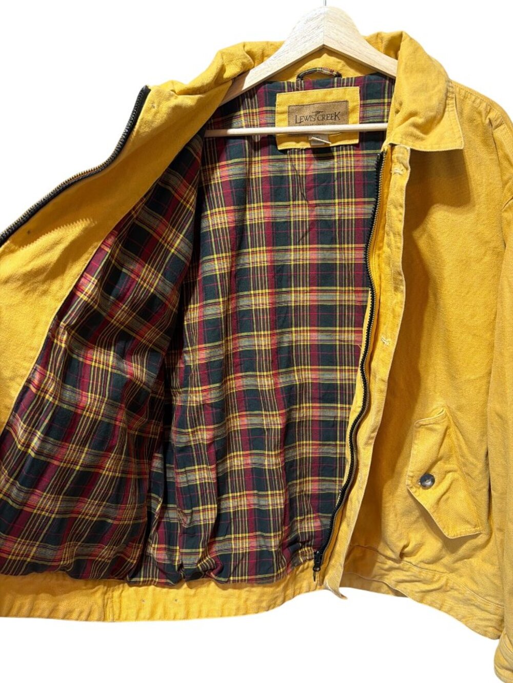 Lewis Creek Vintage 90's Yellow Duck Canvas Plaid Lined Harrington Bomber Jacket - Picture 5 of 10